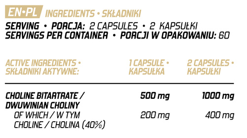 Evolite Nutrition Choline Bitartrate 500 mg 120 Vcaps