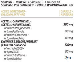 Evolite Acetyl L-Carnitine + Green Tea 100 Vcaps